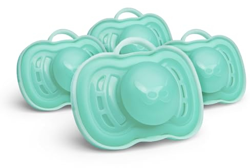 Herobility Gentle Pacifiers – Protective case – BPA-free – Large air vents – 6 – 24 months – 4-pack – Turquoise