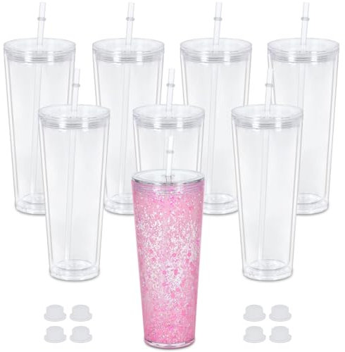 Maucircol Acryl-Schneekugel-Becher, 680 ml, 8 Stück, vorgebohrt, doppelwandig, Acryl, transparent, für Glitzer-Schneekugel zum Selbermachen, doppelwandige Schneekugel