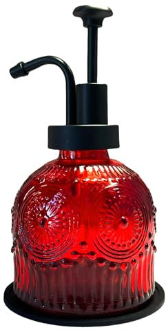 Birugen - Dispensador de jabón vintage para baño, dispensador de jabón de cristal con bomba para cocina, estilo rústico antiguo, bonita decoración rústica pequeña, rojo