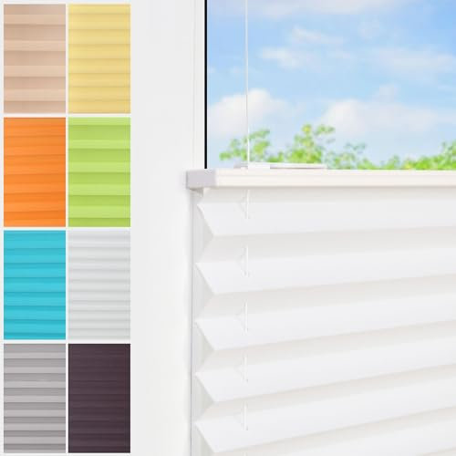 Plissee Ohne Bohren klemmfix,100x130cm（BxH,Weiß,Easyfix Faltrollo mit Klemmträger, Klemmfix ohne Bohren, Lichtschutz, Verschpannt