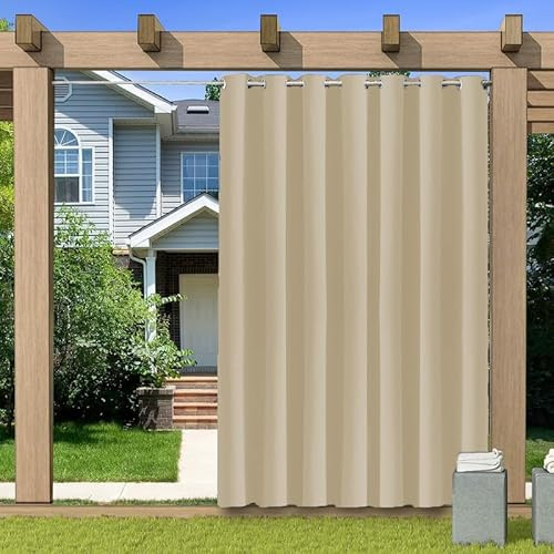 BliRiki Outdoor Vorhang mit Ösen, Outdoor Vorhang Sonnenschutz Wasserdicht für Pavillon Terrasse, Blickdicht Gardinen für Schlafzimmer, 1 Stück, Biscotti Beige, B210xH230cm
