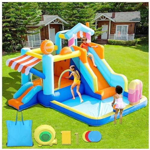 HBDSMLPL Bouncy Castles for Children with Slide and Ball Pit for Kids, Trampoline, Climbing, Blower, Bouncy Castle Small for Kids Aged 3-12,3.4×3.2×2.4M(LxWxH)