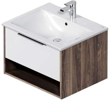 AM.PM Waschbeckenunterschrank Hängend mit Waschbecken, Badmöbel Set für Badezimmer, Badschrank, Waschtischunterschrank mit 1 Schublade + offene Nische, 60 cm breit, Weiß glänzend