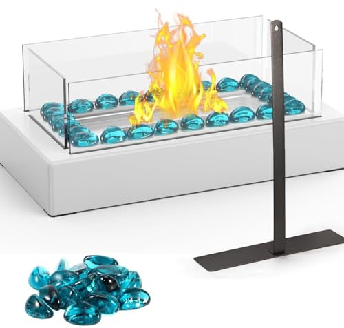 Cheminée de Table, Cheminée Bioéthanol avec Extinction, Rectangulaire Foyer de Table pour Intérieur et Extérieur, Portable Feu Décoratif de Table sans Fumée,