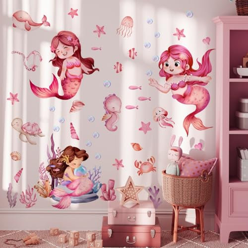 COVPAW Wandtattoo Meerjungfrau Meer Fisch Wandaufkleber Unterwasserwelt Kinderzimmer Mädchenzimmer Mädchen Schloss Wandsticker Babyzimmer Wandsticker Kids Kindergarten Geschenk (Nice Mermaid)
