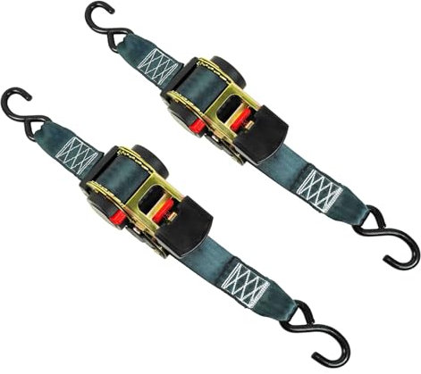 ENJ 2 Pack Retractable Ratchet Strap, 3,0 m x 50 mm, Polyester, Universal Fit, Motorrad, Boot, Geländefahrzeug, PKW, LKW, 1500 kg, S-Haken