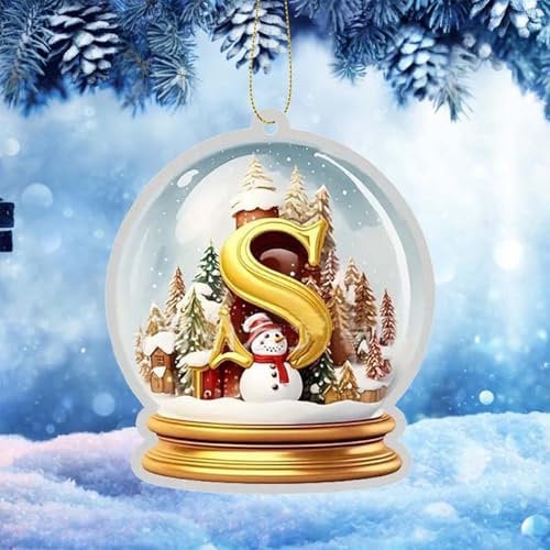 Xmas Holiday Party Festive Birthday 26 Letter Yellow Crystal Ball Acrylic Car Ornament Christmas Tree Pendant Home Decoration for Xmas Tree Hanging Festivel Holiday Home Decor