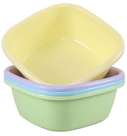 Ponpong 30.5cm Square Plastic Washing Up Bowls, Coloured Small Square Wash Basins, Set of 4