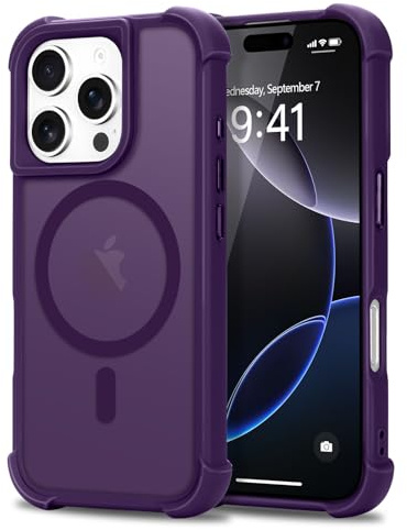 Micoden Magnetic Case for iPhone 16 Pro Max,Compatible with Magsafe,4 Corner Reinforced Protection Airbag Drop Protective Phone Case,Anti-Fingerprint Translucent Matte,Slim Shockproof Cover-Purple