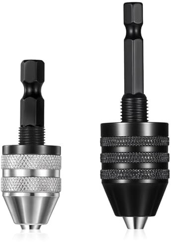 2 PCS Keyless Drill Chuck for Impact Driver, 1/4 Inch Hex Shank Drill Chuck Fast Change Converter Extension Drills Bit Adapter Keyless Chucks, Chucks Conversion Adapter in 0.3-6.5mm, 0.3-3.6mm