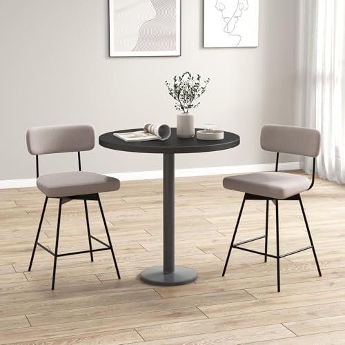 RELAX4LIFE Lot de 2 Tabouret de Bar Hauteur Assise 65 cm, Tabouret Bar 4 Pieds Pivotant, Chaise de Bar Rembourrée, Tissu de Lin, Dossier, Repose-Pieds, Cadre Métallique, pour Îlot Central (1, Beige)