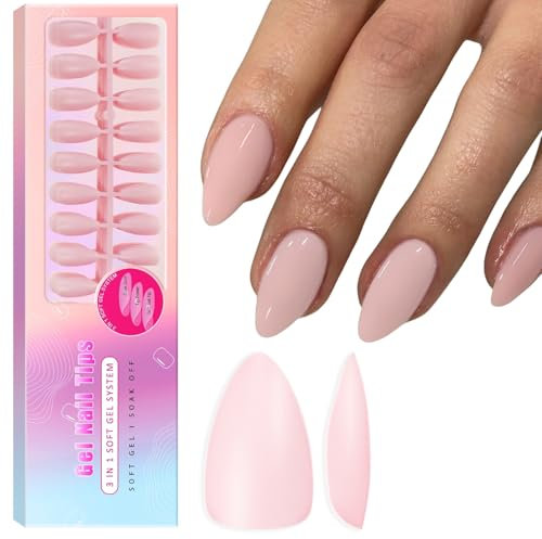 SXVME Soft Pre-Colored Acrylic Nail Tips, Pink False Nails MediumAlmond, Solid Color Matte Gel Press on Nails Medium Stiletto Full Cover Artificial Fake Nail Extensions for Women DIY 300 Pcs