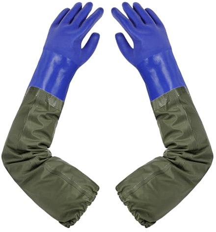 ANOMM 68cm Guantes de Estanque, Impermeables Limpieza Guantes Trabajo con Longitud Hasta el Codo para Jardinería, Pesca, Acuarios y Maquinaria Industrial (Azul)