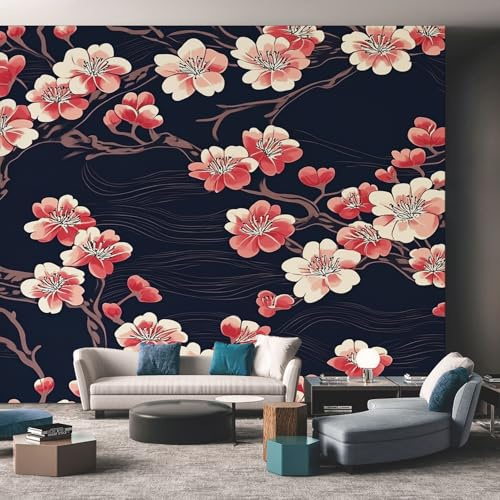 Generisch Tapete Japanischen - Fototapete Kirschblüten Red Pink Blumen Muster - Wohnzimmer Schlafzimmer Deko - Wandtapete - Wanddeko - Motivtapeten - 500x350 A535