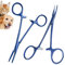 2 Stück Piercing zange und Hakenlöser Zange aus Edelstahl - Pinzette für Katzen und Hunde Haare - Sägezahndesign - Arterienklemme - 12.5 cm - gerade und gebogene Köpfe - Krankenschwester Zubehör(Blau)
