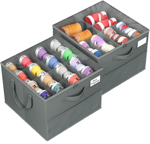 Large Reinforced Shoe Organizer for Closet with Adjustable Dividers, Gray