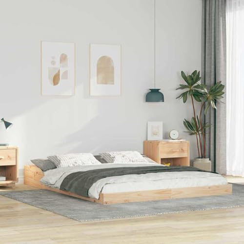 vidaXL Modernes Plattformbett aus Naturholz 160 x 200 cm - Massivholz in Braun, mit festem Lattenrost, kein Boxspring nötig, für 2 Personen, einfaches Design, robust, minimalistisch und zeitgemäß.