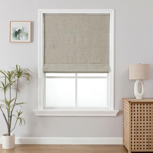 Joydeco Cordless Roman Shades, Linen Window Blinds, 37 W×75 H, Linen | Thermal Insulated Blackout Blinds, Room Darkening Shades for Indoor Windows, Easy to Install