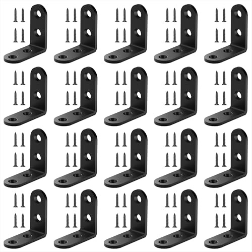 Connettori Angolari in Acciaio 50x50mm Staffe Angolari 90 Gradi a Forma di L Supporti Angolo Retto Staffe Squadrette con Viti per Mensola di Legno Tavolo Sedia Finestre Mobili 20 Pezzi Nero