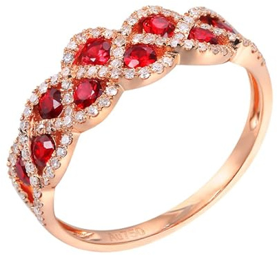 Anelli Donna Oro 18K Vero 750, Fedine Fidanzamento Rosso 0.55 Carati Ruby Creato In Laboratorio Fila Di Perforazione Oro Giallo 750 con Moissanite Misura 23,5