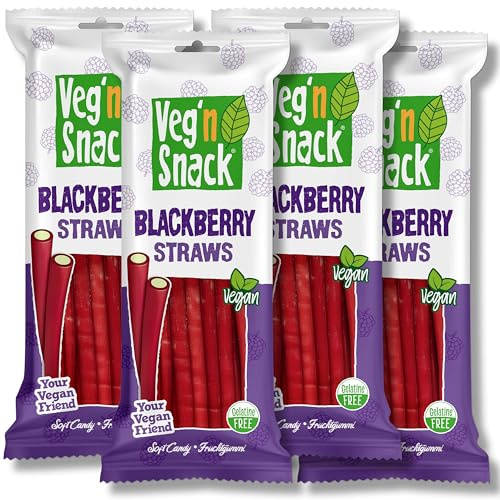 Veg'n Snack Blackberry Straws - Fruchtgummi mit Brombeergeschmack (4x170g) 680g, Vegan