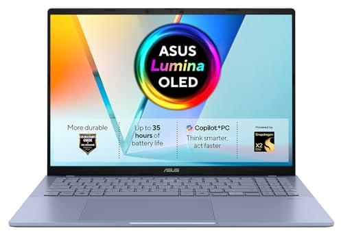 ASUS Vivobook OLED S3607NA CoPilot+ PC Laptop | Snapdragon X2 Elite 18 Core | 16GB RAM | 1TB PCIe SSD | 16.0 OLED (1920x1200) Full HD Screen | Up to 17hrs Battery | Windows 11 Home