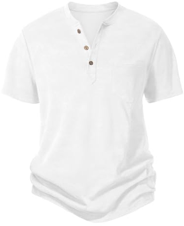 Voqeen Mens Henley T Shirt Summer Short Sleeve Cotton T-Shirts Grandad Collar Shirts Regular Fit Casual Tops with Buttons Tee for Men White