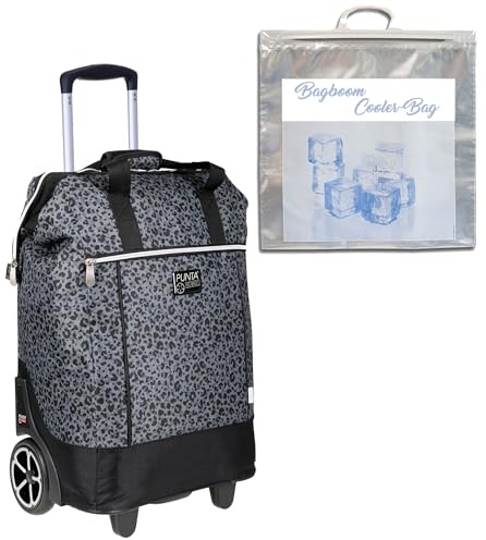 Punta Big Wheel Einkaufstrolley Shopping Trolley 10303 0127 Leopard +t | Grau Einkaufsroller Markt Korb Schwimmbad Saunatrolley + Thermotasche