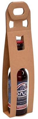 GRAF-GENIUS Estuche Regalo de Cartón para 1 Botella de Cerveza Longneck, Caja Personalizable, Reciclable y Resistente a la Humedad, Kraft, 33 cl (Pack de 25)