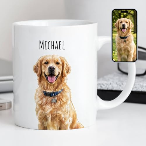 BGExpress Personalised Mug with Custom Dog Pet Portrait, Handmade from Your Photo, Unique Gift for Dog Lovers & Pet Owners (Water Colour Paint)
