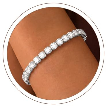 Ahokei Tennis Armband Damen Silber 925 Gold Tennisarmband Damen Geburtsstein Armband Mit Meerblau Weiß AAAAA 4MM Zirkonia 16.5/17.5/18.5/19.5cm,Geschenk für Frauen Geschenk für Sie Freundin