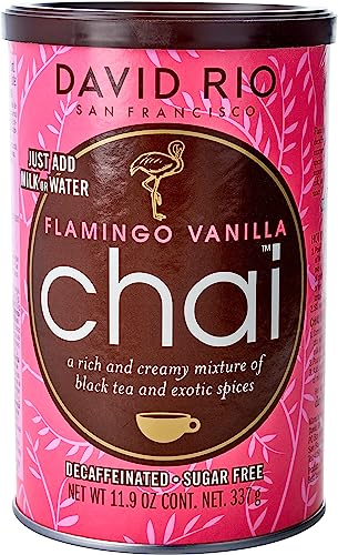 David Rio Chai Flamingo Vanilla aus San Francisco, entkoffeiniert und zuckerfrei (enthält jedoch Maltodextrin), Pappwickeldose (1 x 337 g)