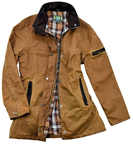 Romneys Damen-Wachsjacke New Ashdown - Robuste Wind- und wasserdichte, tailliert geschnittene Regenjacke inklusive Kapuze (beige, S)