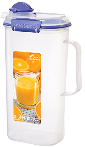 Sistema 1420ZS KLIP IT Juice and Water Pitcher | 2 L | Non-Drip Juice Jug with Easy Pour Spout | BPA-Free | Clear/Blue