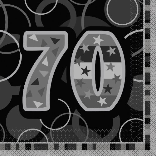 Unique Party 28485 - Glitz Black 70th Birthday Paper Napkins, Pack of 16