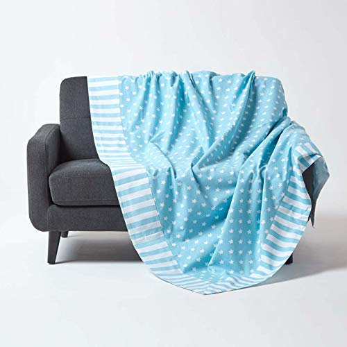 HOMESCAPES - Decorative Throw - 150 x 200 cm 60 x 79 Inch - Blue Stars - 100% Cotton - Washable Patchwork Sofa or Bed Throw