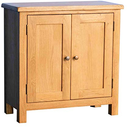 RoselandFurniture Surrey Oak Small 2 Door Cupboard for Living Room | Fully Assembled, Wooden Storage Cabinet with Fixed Shelf, Waxed Finish, Traditional Rustic Style, H75cm W75cm D33.5cm