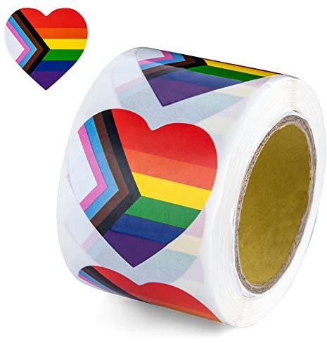 Fundraising For A Cause Herz-Aufkleber „Progress Pride“ Daniel Quasar – LGBTQ Pride Herz-Aufkleber für den Stolzmonat (1 Rolle)