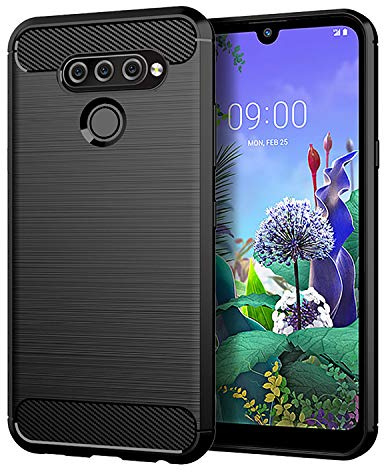 GYDQQKJ DQG Anti-Fall hülle für LG Q60 Hülle, Weiche Handytasche Kohlefaser TPU Handyhülle Silikon Tasche Schale rutschfest Case Cover für LG Q60 (6.26) - Schwarz
