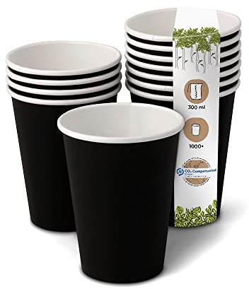 BIOZOYG 1000 Stück Kaffeebecher Pappbecher 300ml / 12 oz Ø 90 mm schwarz - Einwegbecher plastikfrei - Becher aus nachhaltiger Forstwirtschaft - Kaffeebecher Einweg