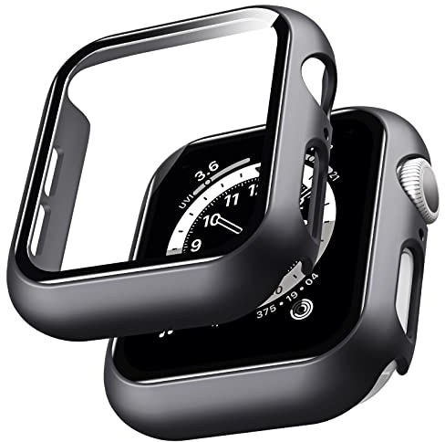 LϟK 2 Pack Funda Protector de Pantalla de Cristal Templado Incorporado para Apple Watch 40mm Series 6 5 4 SE - Estuche Protector General para PC Duro HD Ultra-Thin Carcasa para iWatch 40mm - Negro