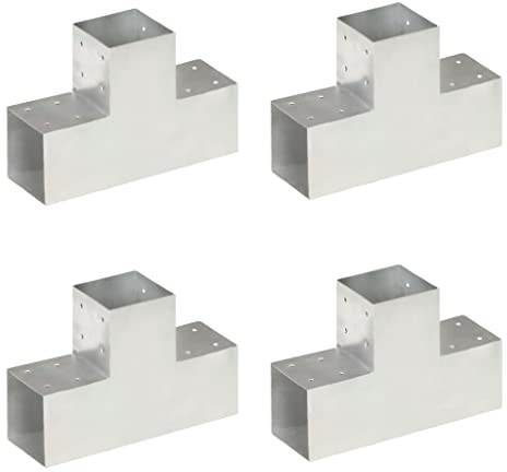 vidaXL 4x Pfostenverbinder T-Form 3 Hülsen Balkenschuh Holzverbinder Eckverbinder Pfostenecke Balken Verbinder Feuerverzinkt Verzinktes Metall 101x101mm