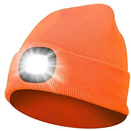 Sminiker Beanie Mütze mit Licht Unisex USB Wiederaufladbare Beanie Cap mit Licht Stirnlampe Beanie für Männer, Frauen, Teens