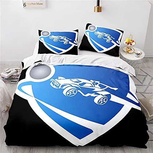 NICHIYOBI Rocket League Bettbezug Bettwäsche Set - Bettbezug und Kissenbezug,Mikrofaser,3D Digital Print dreiteiliger Bettwäsche (14,Double 200x200cm)