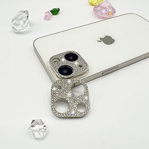 GSRYPC 2 Stück Glitzer Kameraobjektivabdeckung Schutz Kompatibel mit iPhone 13/iPhone 13 Mini Metall Bling Diamant Kamera Objektiv Abdeckung Aufkleber Schutz (Silber)