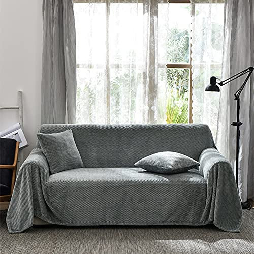HNTYSM Couverture de Canapé à Couverture Complète, Housses de Canapé 3 Places Plaid Doux et Chaud Housse Canape Dangle, Jete de canape Grande Taille (200x300cm, Gris Clair)