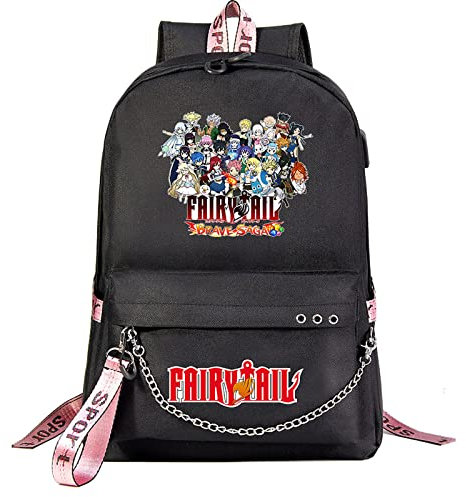 flowereyes FAIRY TAIL Rucksack Mode Casual Schwarze Kette Schultasche Einfachen Cartoon Rucksack Damen Herren Kinder