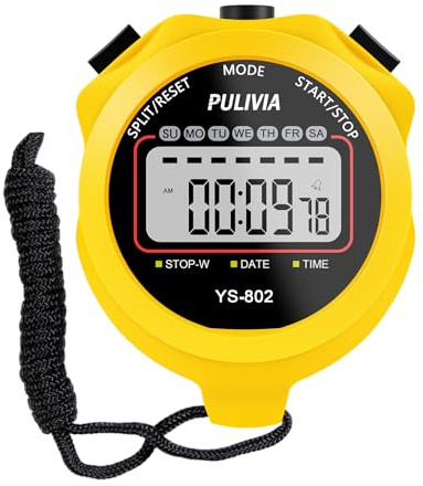 PULIVIA Sports Stopwatch Timer, Single Lap Split Digital Stop Watch for Sports Kids Coaches Swimming Running, Yellow