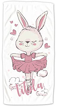 GRAZDesign Kinder Handtuch mit Namen, Ballerina Hase Badetuch für Mädchen von 2-10 Jahren Strand / 140x70cm