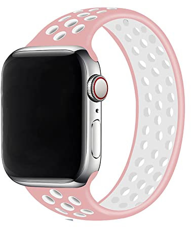 Bracelet en Silicone pour Bracelet Apple Watch 38mm 40mm 41mm 42mm 44mm 45mm 49mm, Bande de Sport Elastique Respirant pour iWatch Series 8 7 6 5 4 3 2 SE Ultra, Rose Blanc 38/40/41mm-S